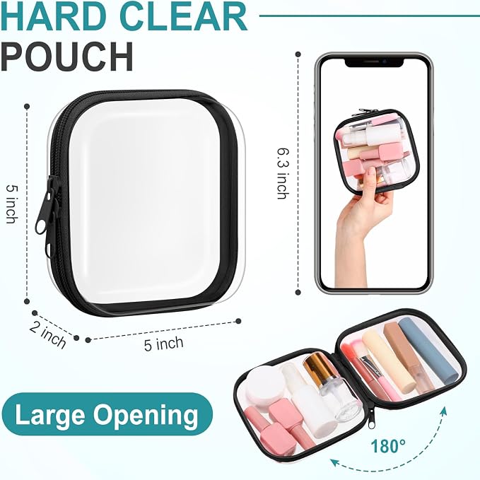 Sanwuta 6 Pcs Clear Hard Zipper Case Plastic Zipper Pouches Transparent Makeup Bag Pencil Case Pouches Toiletry Diaper Bag for Travel Toy Storage Organizer Bins(Black,5 x 5 x 2 Inch) - Image 2