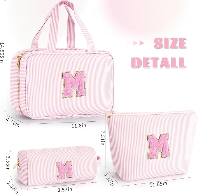 Gifts for Teen Girls Women - Travel Hanging Toiletry Bag & Makeup Bag - Personalized Initial Cosmetic Bag | Birthday Gift for Girl Trendy Stuff - Pink M - Image 6