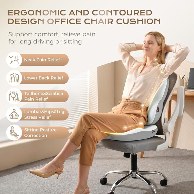 Coverado Seat Cushion and Back Support for Office Chair Memory Foam Chair Pad Office Chair Lumbar Support for Car Chair Cushion for Back Pain for Truck Driver, Gaming Chair, Desk Gray&Light Gray - Image 3