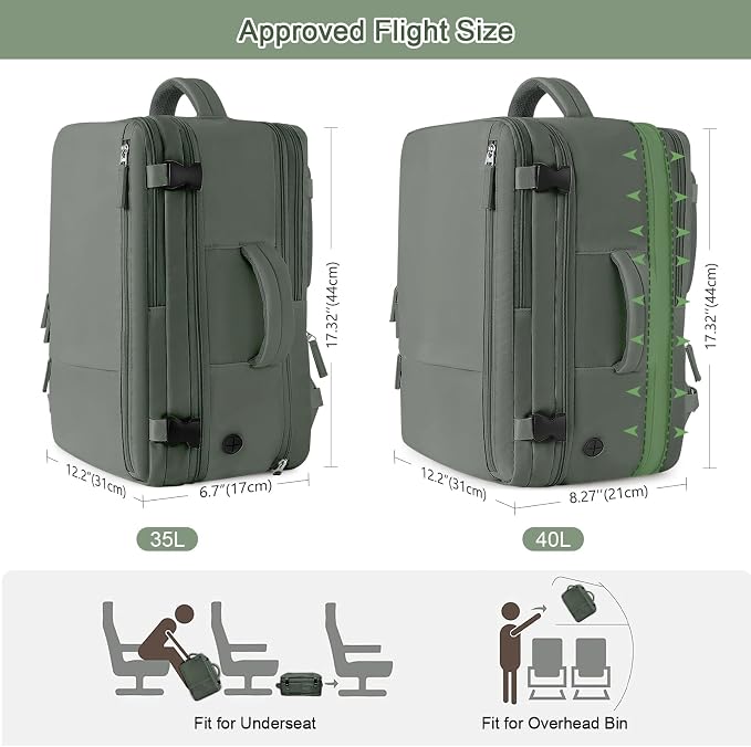Sinaliy Large Expandable Travel Backpack for Men and Women, 17 Inch Laptop, Waterproof, Casual, College Bookbag, Backpack for Women, as Person Item Flight Approved | Waterproof Large Expandable College Bookbag, as Person Item Flight Approved with Anti ... - Image 3