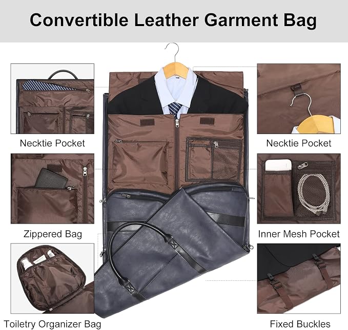 Garment Bags for Travel, 45L Carry-On Convertible Duffle with Strap | 2-in-1 hanging suit bag converts to duffel, shoe compartment, waterproof PU leather, wrinkle-free, detachable strap - Image 2