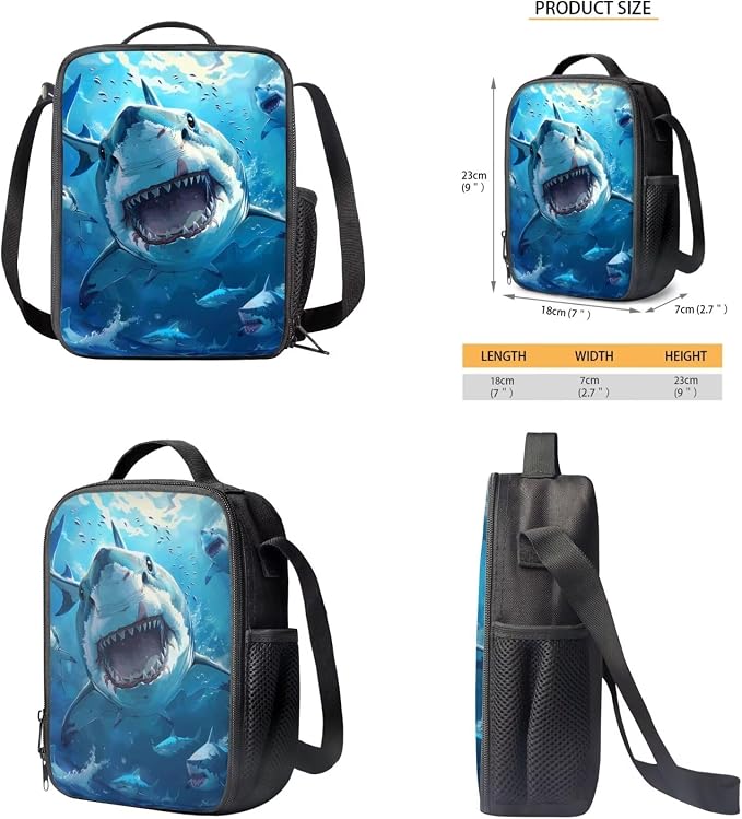 Shark Backpack for Boys Kids Backpack with Lunch Box Water Bottle Holder and Soft Pencil Case 4 in 1 Set Bookbag with Compartments for School Teens 17 inch Lightweight School Bag for Girls - Image 5