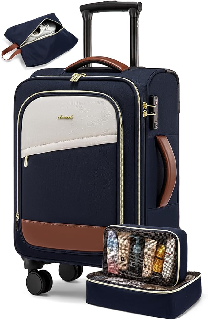 LOVEVOOK 4 Pcs Carry On Luggage 22x14x9 Airline Approved, 20 Inch Carry On Suitcases with Wheels, Softside Rolling Suitcase for Women Men, with TSA Lock Weekender Travel Luggage by LOVEVOOK