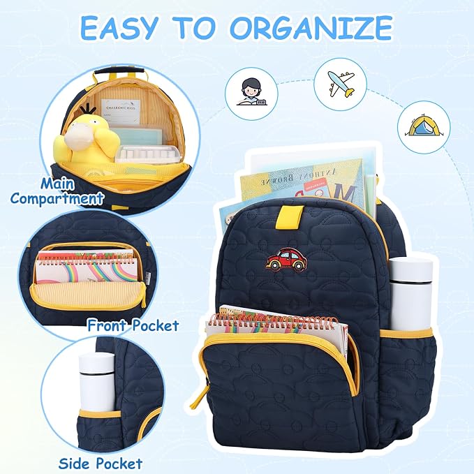 Chase Chic Toddler Backpack for Boys, Puffer Cute Lightweight Preschool Backpack with Lunch Box Set for Daycare Travel Kids Age 3-6,Blue Car - Image 4