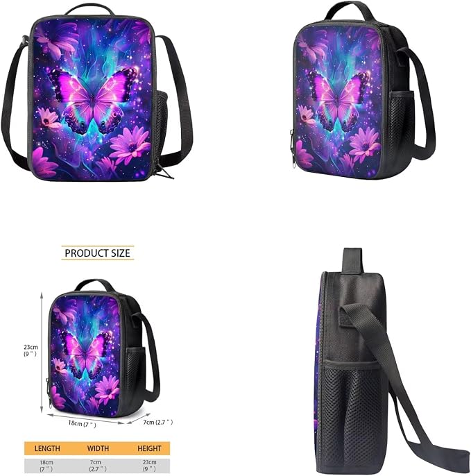 Galaxy Butterfly Backpack for Girls Kids Backpack with Lunch Box Water Bottle Pouch and Soft Pencil Case 4PCS Set Bookbag with Front Pocket for School Teens 17 inch School Bag with Side Pocket - Image 4