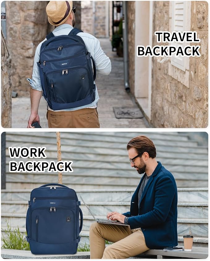 ECOHUB Travel Backpack for Men, 18x14x8 Frontier Airlines Personal Item Bag with Clear Toiletry Bag, Laptop Carry on Backpack with USB Port, Airline Approved Under Seat 14 Pockets 30L, Blue - Image 9
