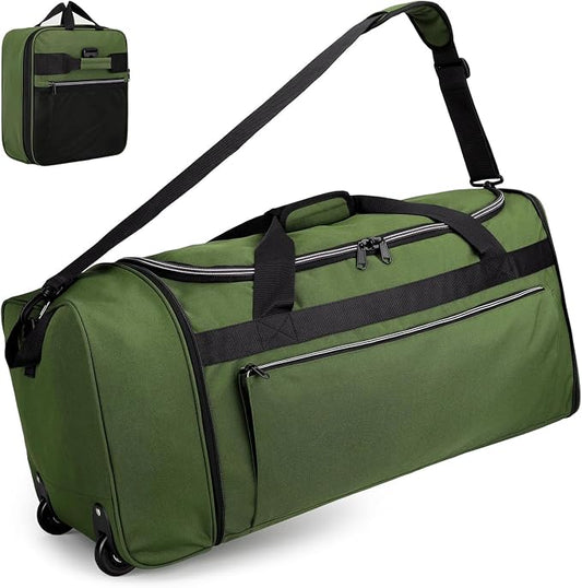 Uarition 70L Foldable Rolling Duffle Bag with Wheels, 28” Large Duffle Bag for Travel, Carry On Luggage Duffel Bag for Traveling/Camping/Moving, Water Resistant, Green by DUFFEL