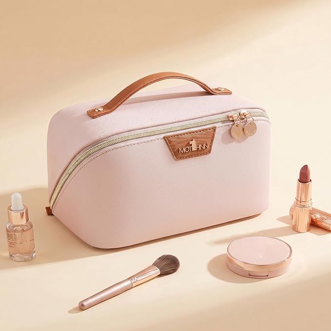 Travel Makeup Bag for Women: 3-in-1 Large Capacity Cosmetics Organizer with 2 Detachable Pouch - Vegan Leather Flat Open Toiletry Bag - Travel Essentials for Full-Sized Bottles(White) - Image 8