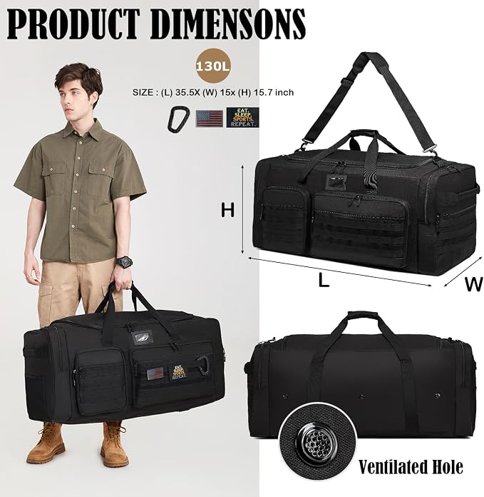 130L Extra Large Duffle Bag for Men, Heavy Duty Large Duffle Bag for Travel with Shoe Compartment, XL Sports Gym Equipment Bag for Hockey Football Baseball Basketball & More - Image 2