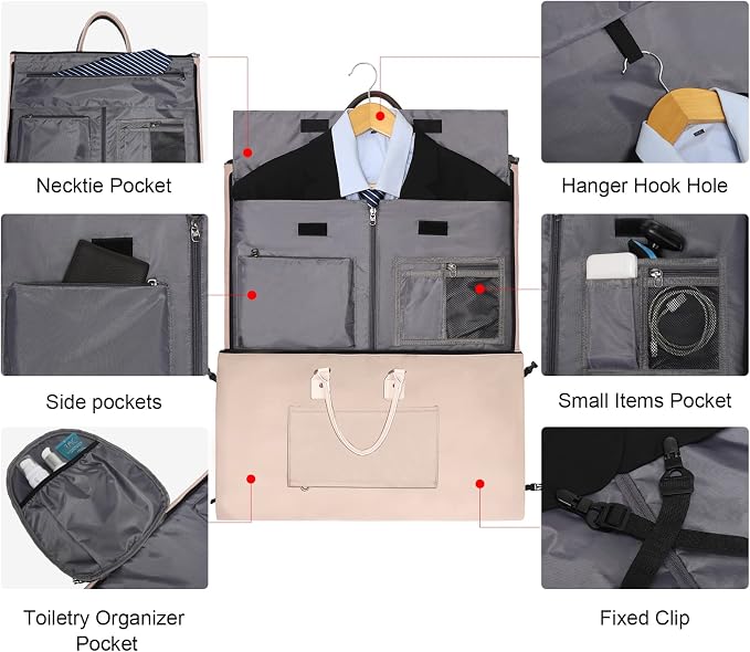 Modoker Eco-Friendly Convertible Garment Bags for Travel, Carry on Garment Duffel Bag for Women Men Weekender - 2 in 1 Hanging Suitcase Suit Travel Bags, Pink - Image 3