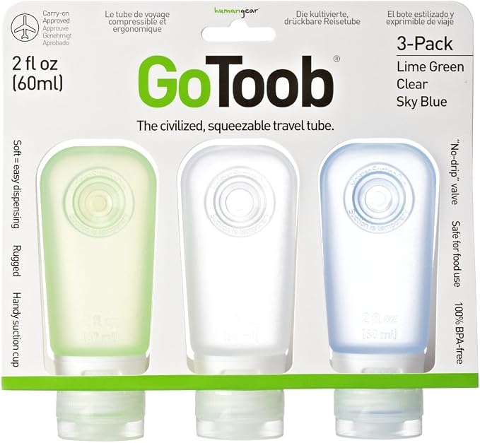 humangear GoToob Refillable Silicone Travel Size Bottles with Locking Cap for Women, 3pks by humangear