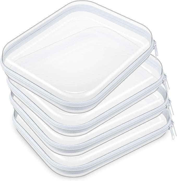 Hoolerry 4 Pcs Hard Clear Zipper Case Makeup Bags Plastic Zipper Pouch Transparent Storage Box Containers for Cosmetics, Snacks, Building Blocks, Puzzles(Clear,9.8 x 7.9 x 2 in,White) by Hoolerry