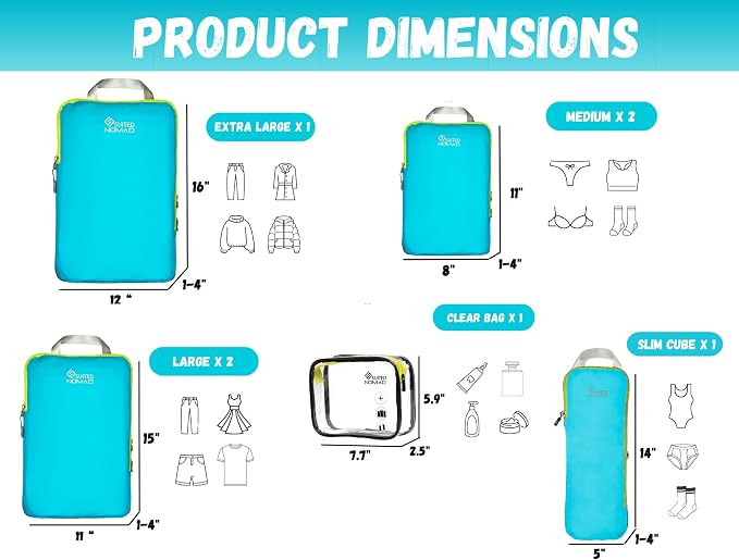 SUITEDNOMAD Ultralight Compression Packing Cubes Set, Suitcase and Backpack Travel Organizer Bags (Turquoise, 7Piece) - Image 3