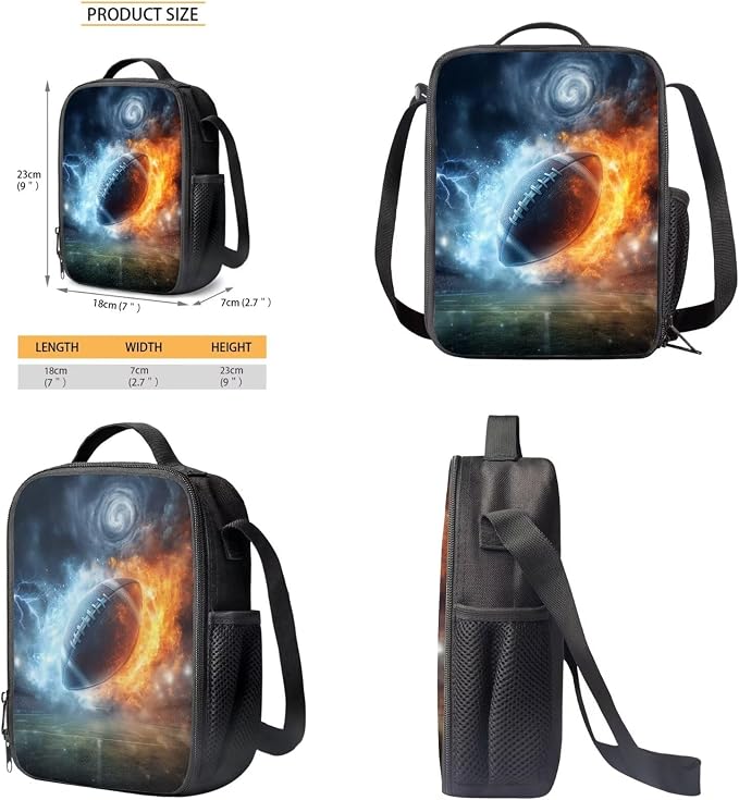 Flame Water Football Print Lightweight Schoolbag Set, Girls School Large Bookbag Set, Middle Students Backpack with Lunch Box, Boys Knapsack Set Durable, Suitable for School or Travel - Image 6