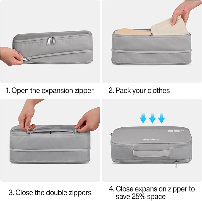 Hanke 7 Piece Expandable Compression Packing Cubes, Premium Travel Packing Organizers for Suitcases/Carry On, Luggage Organizer Bags with Breathable Mesh & Label - Image 3