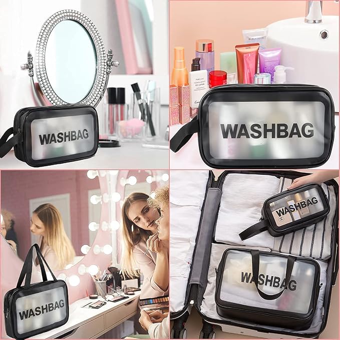Travel Makeup Pouch Set Toiletry Bag Cosmetic Organizer Bag for Women and Girls Toiletry Storage Kit Set of 3, WASHBAG - BLACK, M, Travel Accessories - Image 5