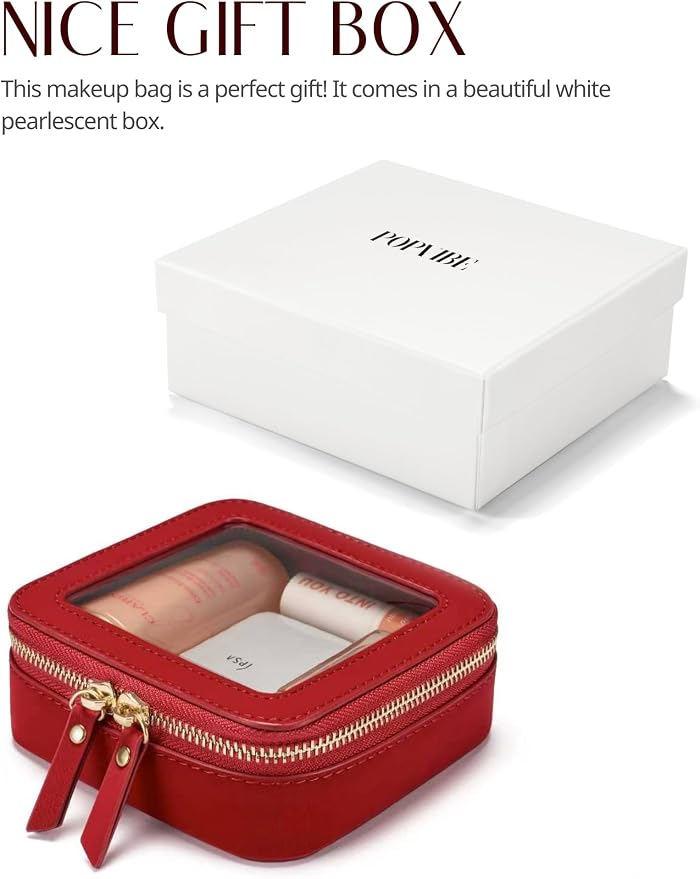 Popvibe Clear Makeup Bag Travel Cosmetic Case Toiletry Bag with Zipper, Portable Make Up Organizer Traveling Compact Car Bag for Essentials, Red, Mini - Image 7