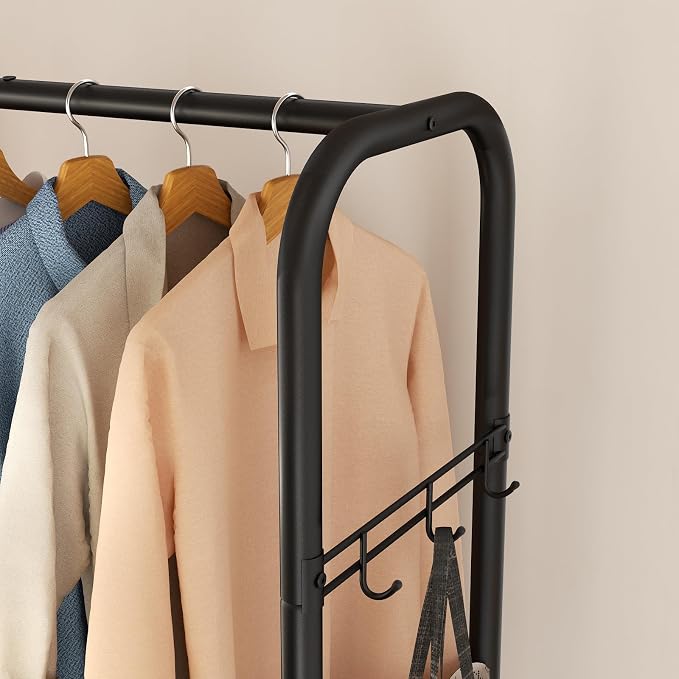 SINGAYE Wardrobe Standing Closet Clothing Rack With Shelf Hanging Clothes | Wardrobe Open Compact Small Metal Garment Hanger Stand Alone Free Standing Black Closet Rack Storage Organizer Heavy Duty - Image 7