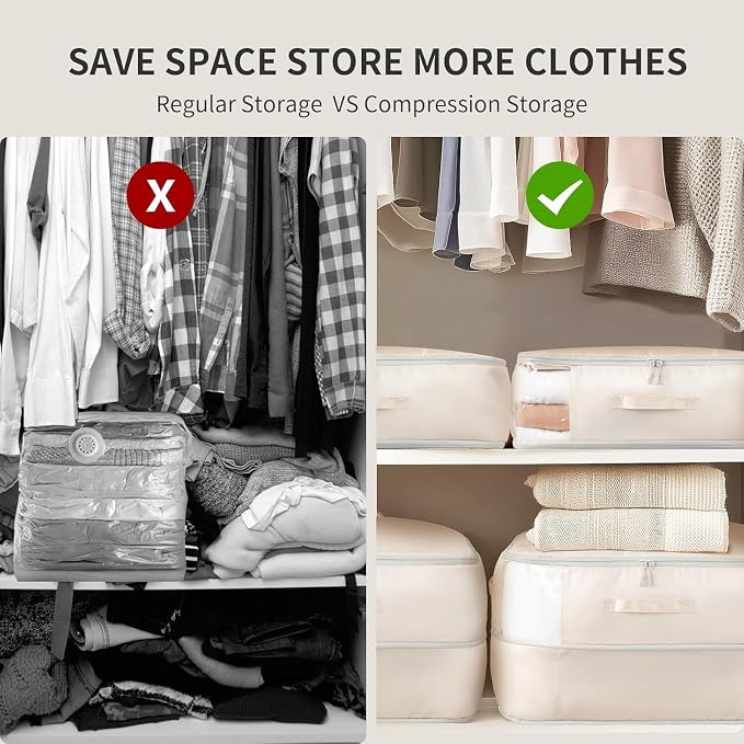 DIMJ Compression Storage Bags - Blanket Storage Bags with Window Zipper, Ultra Space Saving Self Compression Organizer for Comforter Duvet, Sweater, Puffer Jacket, Bedding, Sheet, Sweater - Image 6