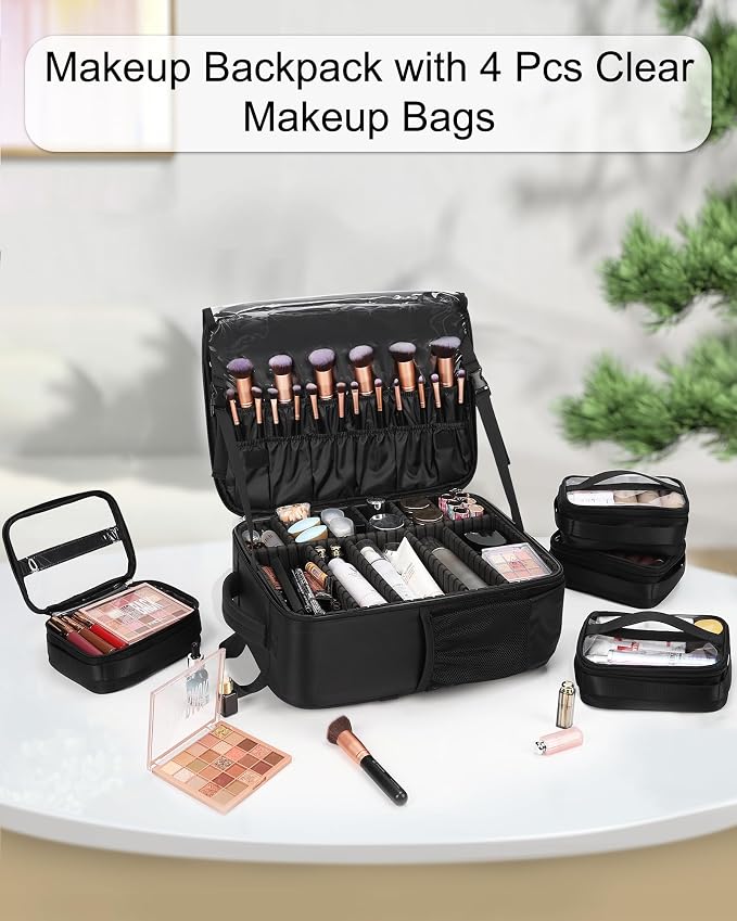 Relavel Makeup Backpack - Extra Large Train Case with 4 Pack Clear Bags, Professional Makeup Artist Kit Set Bag - Image 2