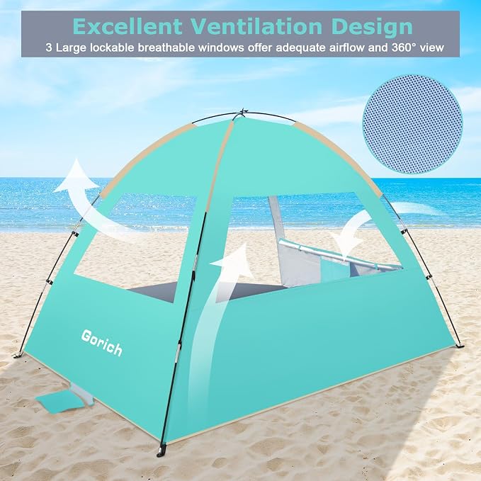 Gorich Beach Tent Sun Shelter for 3/4/6/8/10 Person with UPF 50＋ UV Protection, Lightweight & Easy Setup Beach Shade Canopy, Portable Beach Shade Tent Beach Cabana - Image 6