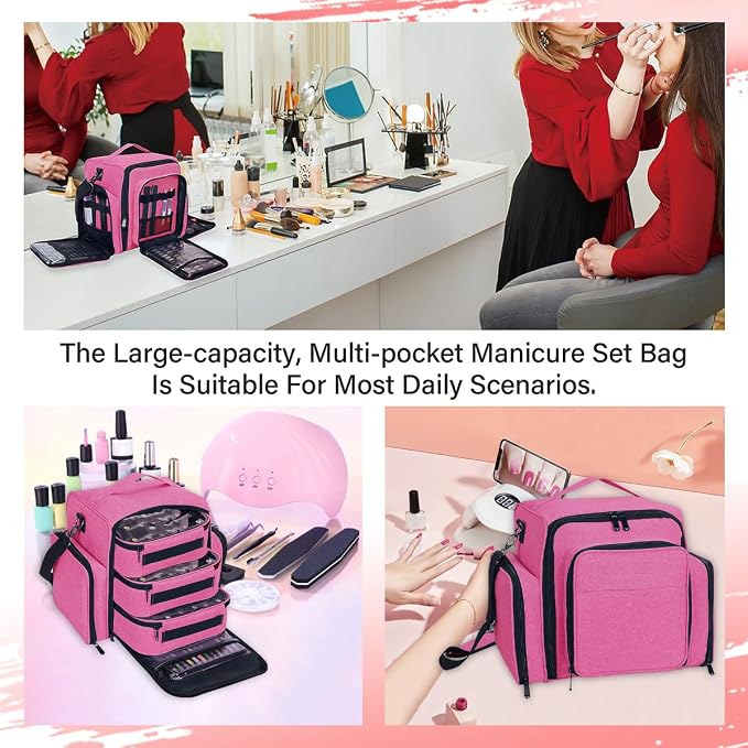 Nail Polish Organizer Case Hold 90 Bottles with 3 Detachable Bag,Red | Portable Travel Storage Box Designed for Women's Nail Tools, Essential Oils and Cosmetics Sets - Image 7
