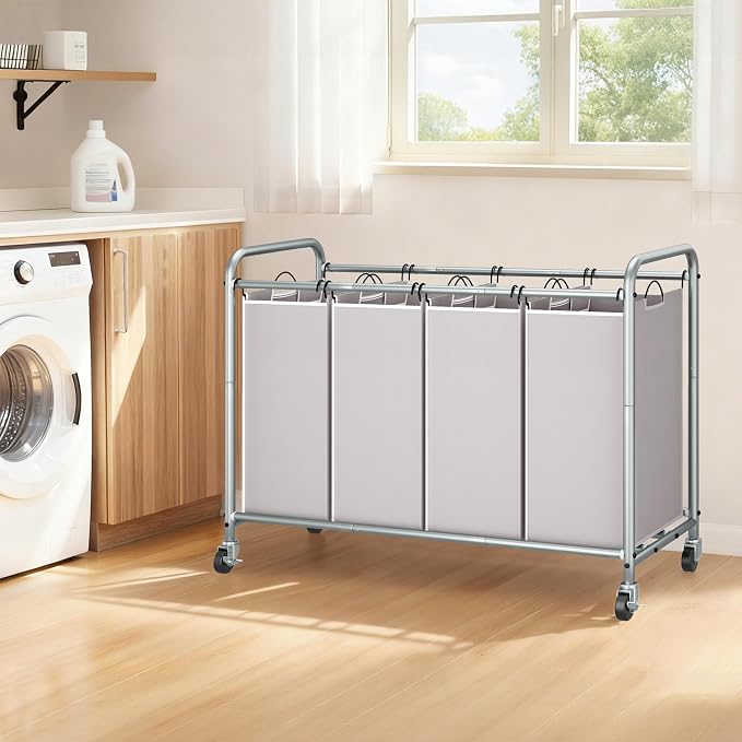 STORAGE MANIAC Laundry Sorter 4 Section, 47.5 Gal (180 L) Laundry Hamper with Wheels, Clothes Divider Basket Sorter, Separator Hamper Cart with Removable Bags, Gray - Image 6
