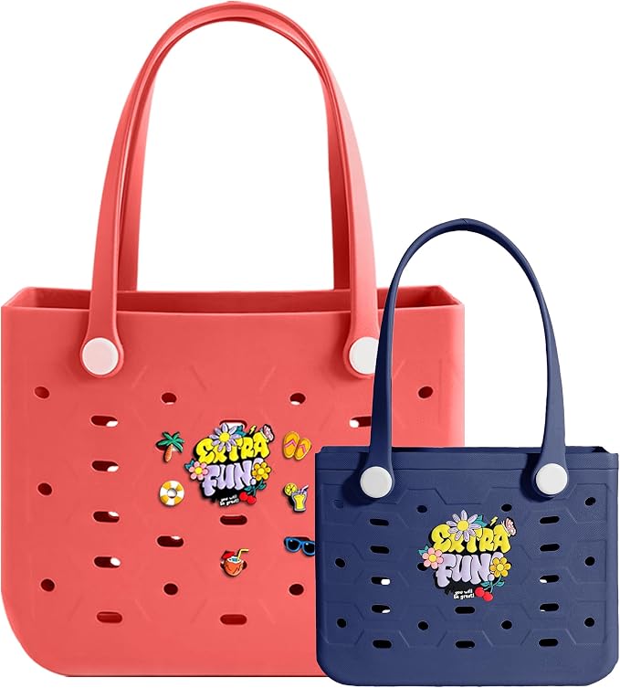 2-Pack Beach Bags Medium & Small,Waterproof Sandproof Rubber Tote Set for Women Men, Vacation Pool Boat Essentials - Image 5