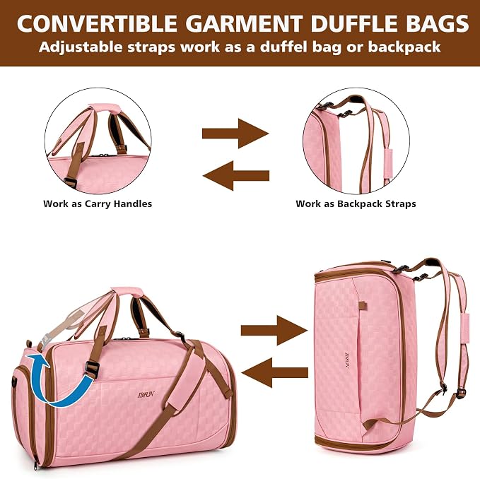 Convertible Garment Bags for Travel - Carry on Garment Duffle Bag with Backpack Straps for Men Women, 4 in 1 Large Travel Duffel Bags with Shoes Compartment Hanging Suit Dress Weekender Bag 3pcs Set - Image 7