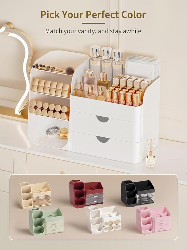 Booklov Small Makeup Organizer for Vanity and Bathroom Countertop, White | Plastic Cosmetic Display Case with Drawers, Beauty Brush Holder for Dresser Counter, Storage Skin Care Eyeshadow Lipstick - Image 8