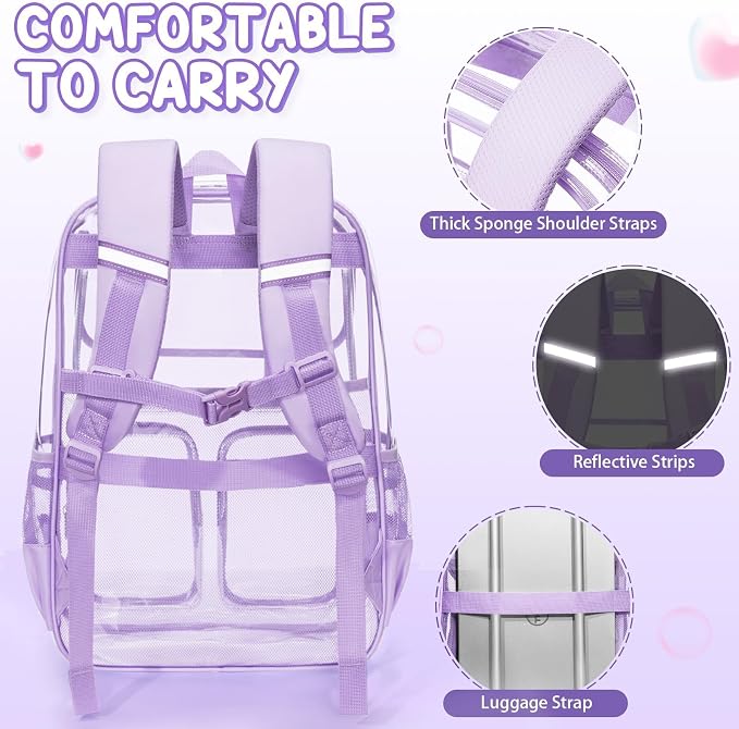 Fimibuke Clear Backpack for Girls - 3 PCS Heavy Duty Kids Clear Bags Schoolbag Large Transparent PVC Bookbag with Lunch Box Pencil Case Set for Travel School Concert Stadium Events Backpacks - Image 5