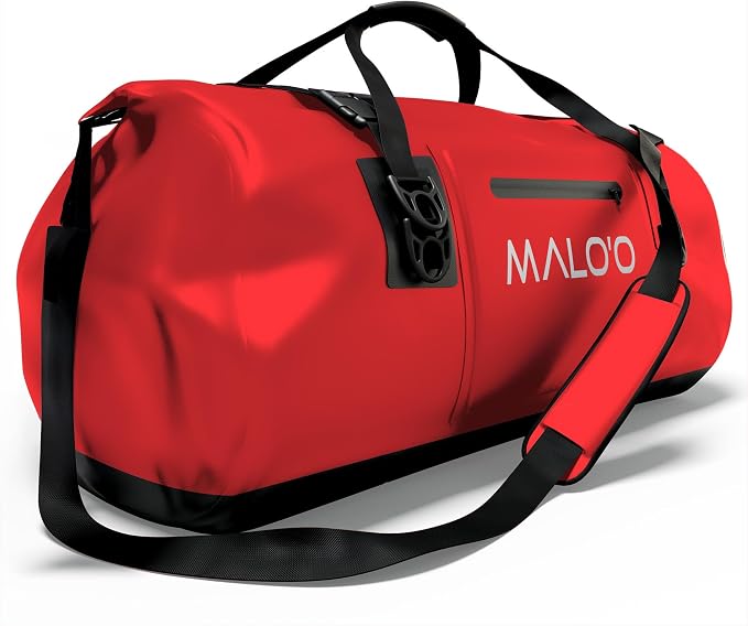 Malo’o Waterproof Dry Duffel, Heavy-Duty Roll Top Waterproof Gear Bag with Shoulder Strap & Molle Loops, Marine Duffel for Kayaking, Boating, Camping, Beach & Travel, Red, 100L by Maloo