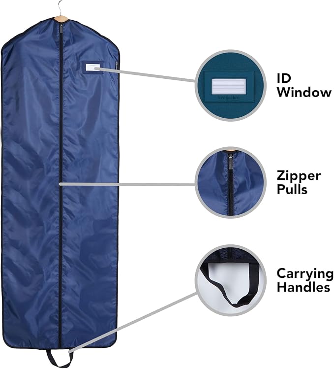 Covermates Keepsakes Garment Bag Set for Closet Storage and Travel – Breathable Suit and Dress Bags with ID Window and Carrying Handles – Heavy-Duty Hanging Wardrobe Protection Set, Blue - Image 5