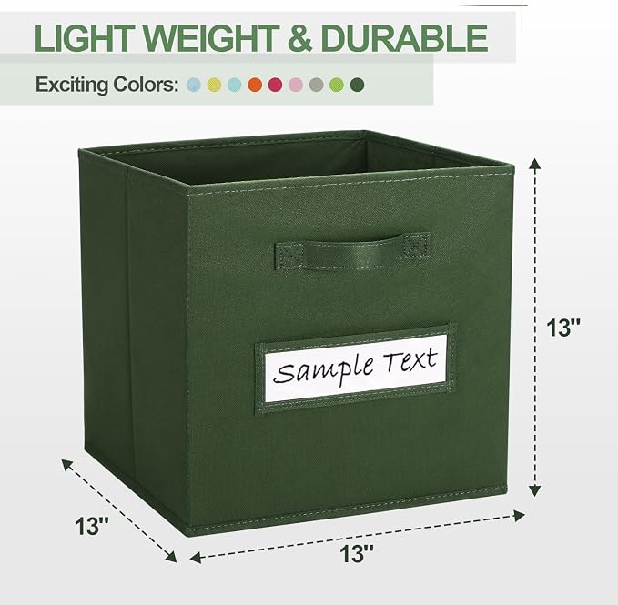 Fabric storage cubes (8 Pack) 13 Inch Cube Storage Bin, cube organizer bins with 8 Labels Window Cards & a Pen, Foldable cube organizer bins and Storage Box, Dark Green - Image 2