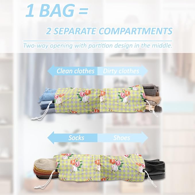 7 Piece Travel Compression Packing Cubes - Gingham Floral | Foldable Toiletry Kit, Efficient Suitcase Packing, Carry-On Compatible Travel Essentials with Lovely Flower Print, Green - Image 6