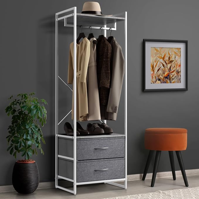 Sorbus Clothing Rack with Drawers - Clothes Stand Dresser - Wood Top, Steel Frame, & Fabric Drawers - Tall Closet Storage Organizer - Garment Rack for Hanging Shirts, Dresses, & Jackets - Image 6