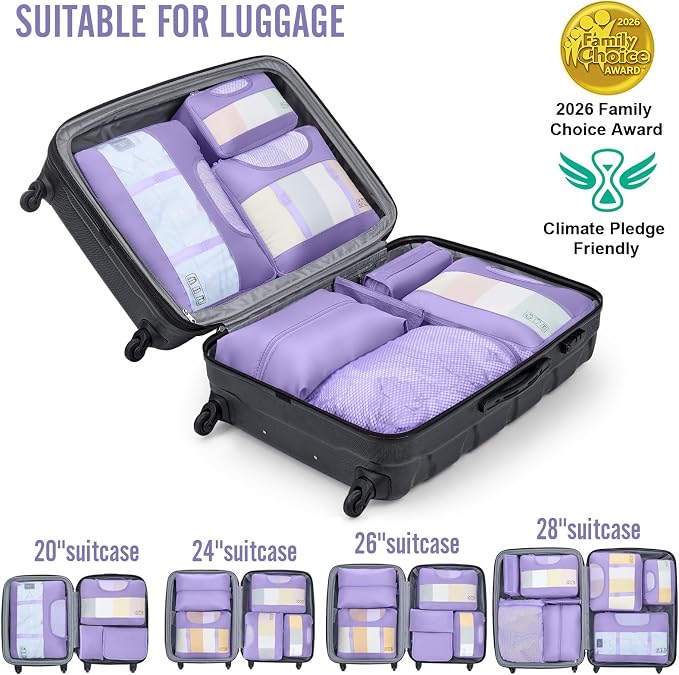 Veken 8 Set Packing Cubes for Travel Essentials,Anti-Wrinkle Buckled Suitcase Organizer for Shoe & Toiletry Bag,Carry On Luggage Bag with 99+ Count Mesh Holes for Airplane & College Dorm Accessories - Image 6