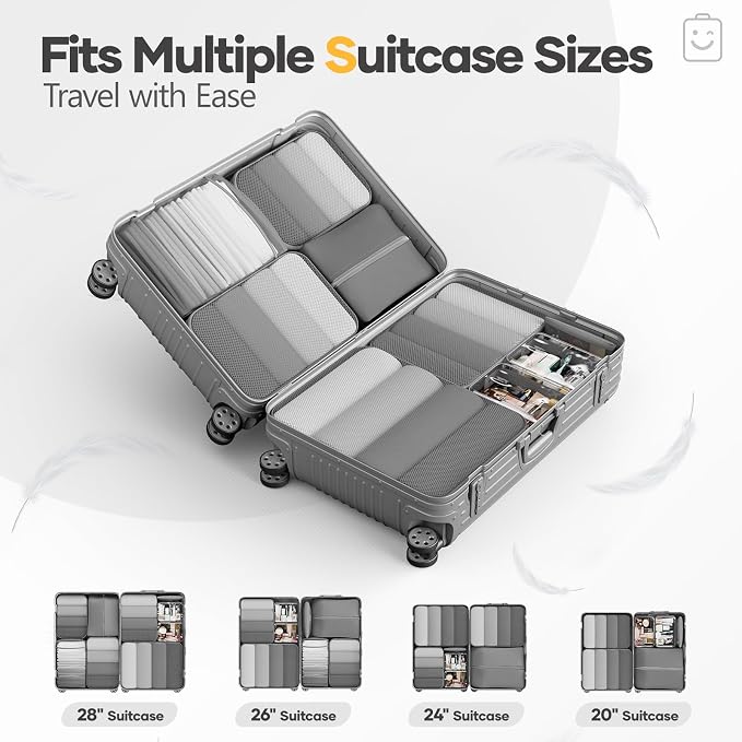 Veken 9/11 Set Compression Packing Cubes for Travel Essentials,Compressible Expandable Luggage Suitcase Organizer Bags with Garment Bag,Space Saver Bags with Over 1000 pcs of Mesh Holes(Gray) - Image 8