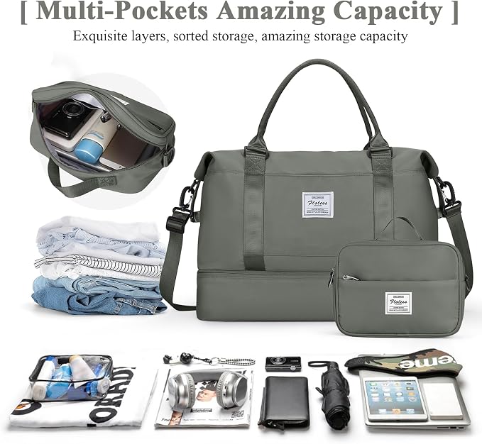 Travel Duffel Bag with Shoes Compartment,Weekender Bags for Women Travel | Overnight Carry-On Bag with Toiletry Bag, For Spirit Airlines 18x14x8 Personal Item Bag - Image 2