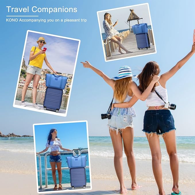 Kono Luggage Set 4 Piece Carry On Hardside Luggage with Spinner Wheels | Lightweight PC+ABS Carry On Suitcase with TSA Lock Navy - Image 6