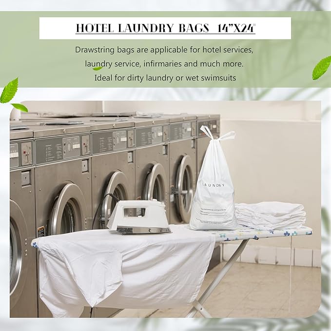 200 Pack Hotel Laundry Bags Bulk 1.38 Mil 14" x 24" Laundry Plastic with Drawstring Closure Writing Strips Patient Personal Belongings Dirty Clothes Bag for Factory Travel Hospital - Image 6