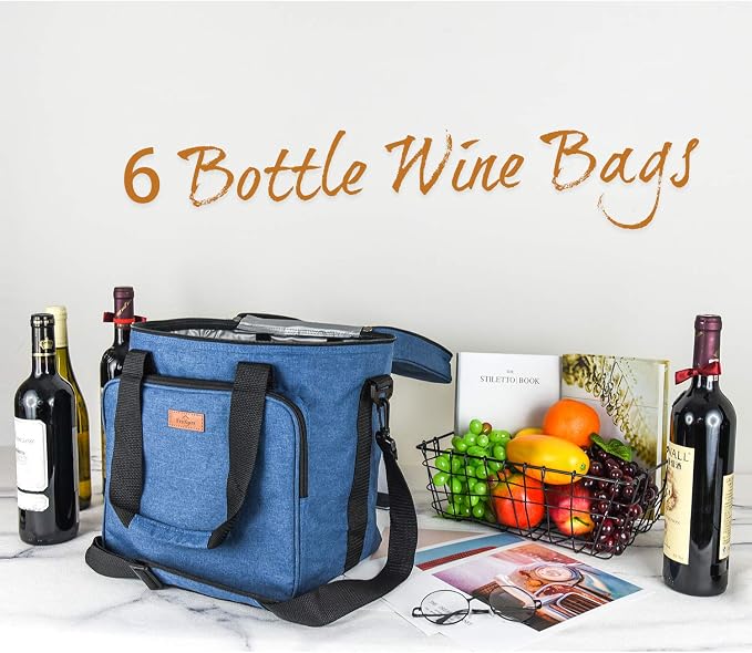 Freshore® Insulated Wine Carrier 6 Bottle Bag Tote Removable Padded Divider Cooler - Portable Travel Carrying Canvas Case Adjustable Shoulder Strap - (Space Grey) - Image 9