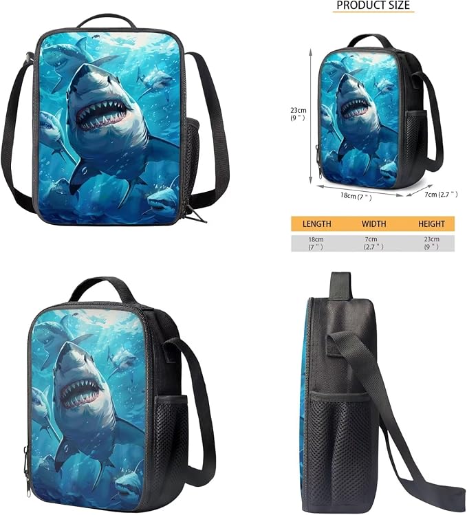 Shark Backpack for Boys Kids Backpack with Lunch Box Water Bottle Carrier and Large Pencil Case 4PCS Set Bookbag with Compartments for School Teens 17 inch Sturdy School Bag for Girls - Image 5