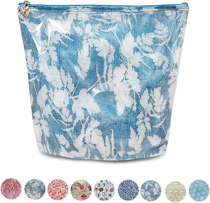 Jacaranda Living Large Cosmetic Bag – Water-Resistant Makeup & Toiletry Bag with PVC-Lined Interior, Travel Beauty Organizer, Floral Denim - Image 7