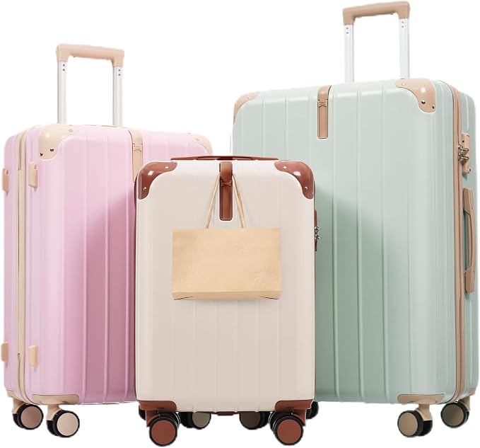 Hardside Luggage Sets, Lightweight Stripes Suitcase with Spinner Wheels, Rainbow by Merax