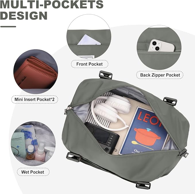 Travel Duffel Bag, Carry On Overnight Weekender Bags for Women | Travel Bag with Wet Pocket & Trolley Sleeve, For Spirit Airlines 18x14x8 Personal Item Bag - Image 4