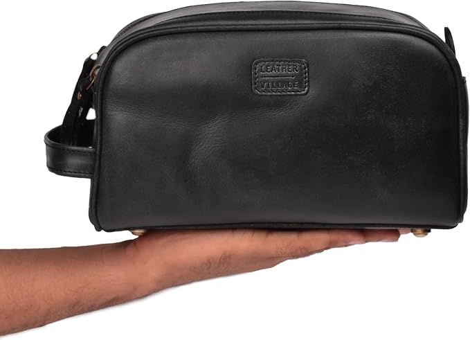 LEATHER VILLAGE Genuine Leather Toiletry Travel Bag With Waterproof Lining - Black | King-Size Handcrafted Vintage Dopp Kit Bag, Shaving & Bathroom Organizer, Gift for Men & Women - Image 6