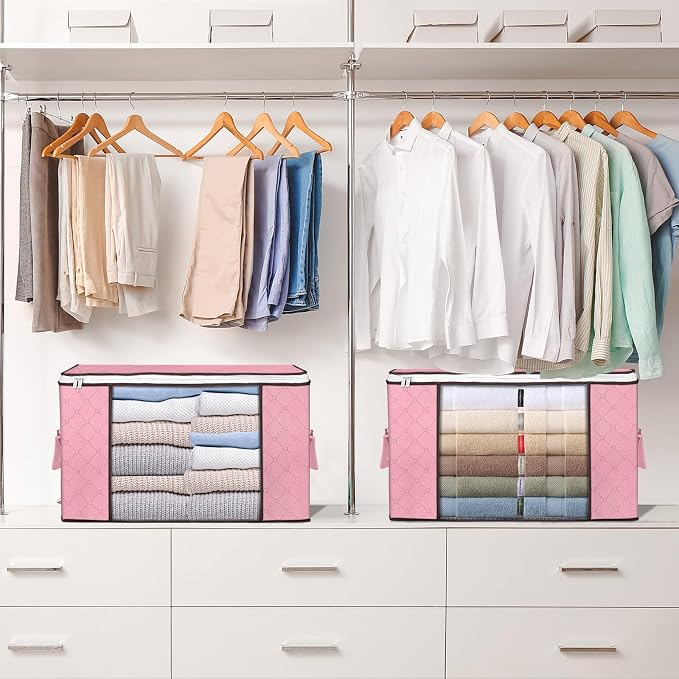 90L Large Storage Bags, 6 Pack Clothes Storage Bins Closet Organizers | Foldable Storage Containers, with Reinforced Handle, for Clothing, Blanket, Comforters, Bed Sheets, Pillows and Toys,Pink - Image 7
