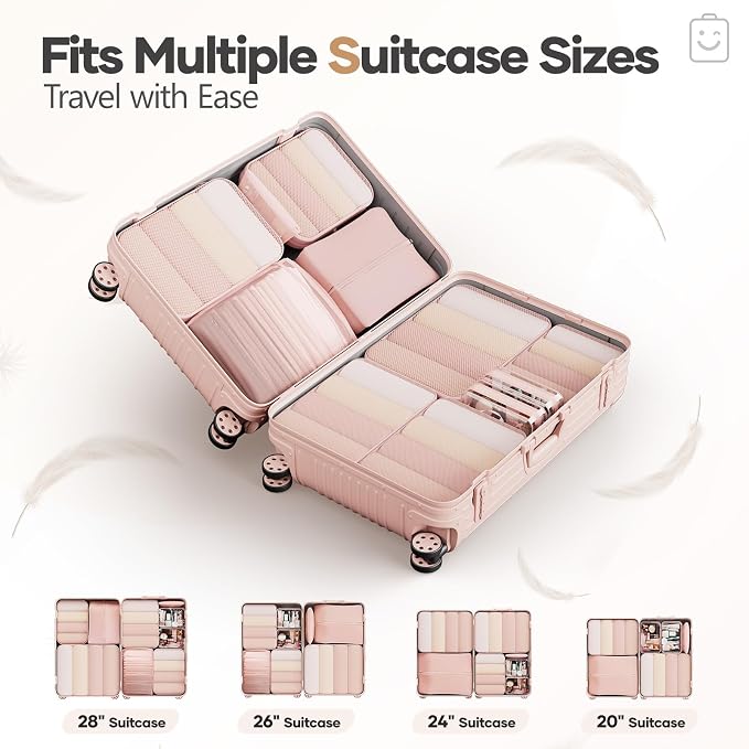 Veken 11 Set Compression Packing Cubes for Travel Essentials,Compressible Expandable Luggage Suitcase Organizer Bags with Garment Bag,Space Saver Bags with Over 1000 pcs of Mesh Holes(Beige) - Image 8