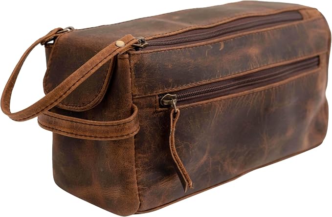 Rajeriya Premium Buffalo Leather Toiletry Bag for Men & Women With Water resistant Lining, Cosmetic Bags,Grooming Travel Pouch, Unisex Wash Bag for Toiletries, Gifts for Men and Women by SHYSHYLETSTOUCHTHESKY